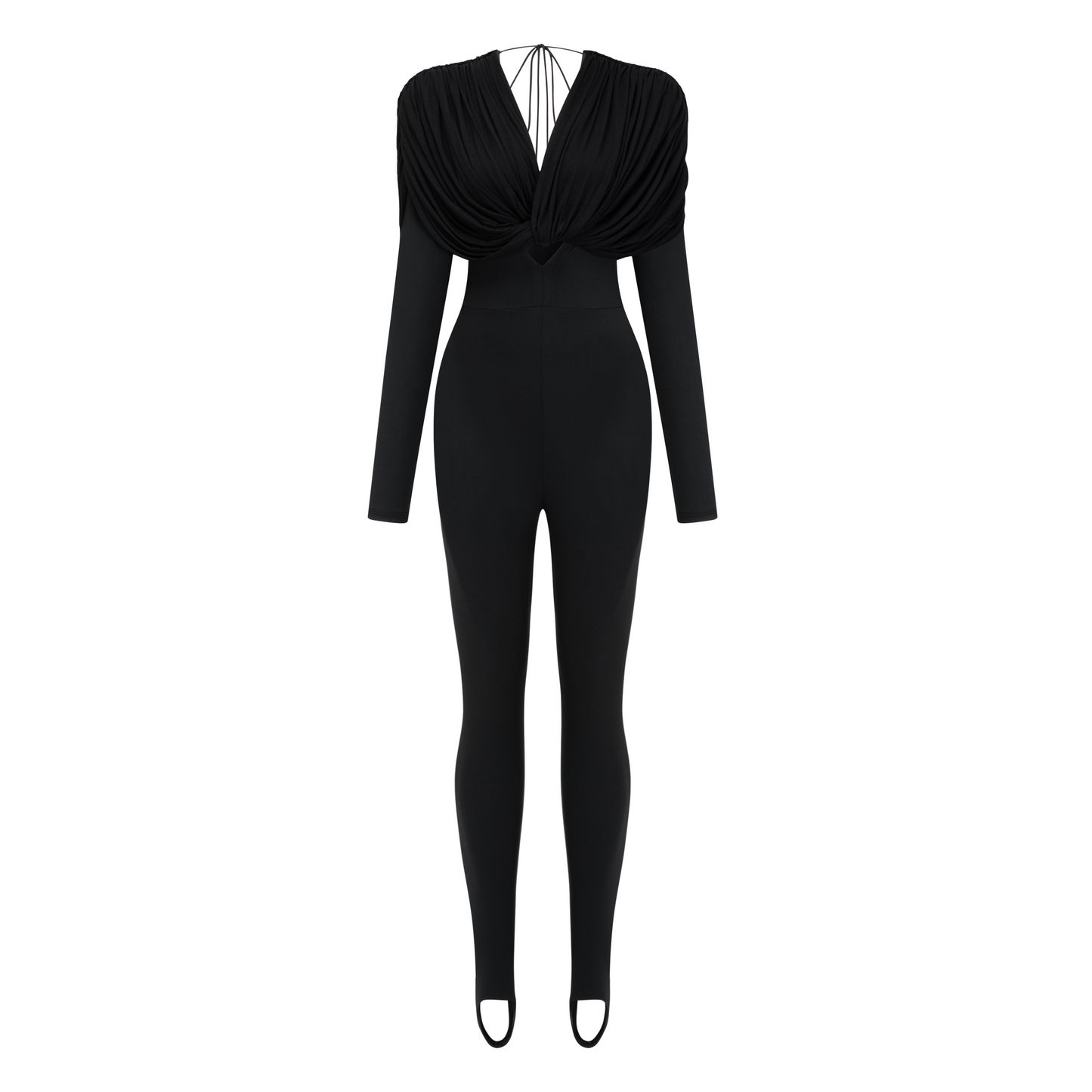 La Ligne Sculptée — Deep V twist-knot jumpsuit
