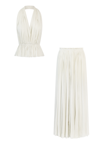 La Brynlee — Open-Back Silk Maxi Set in Ivory