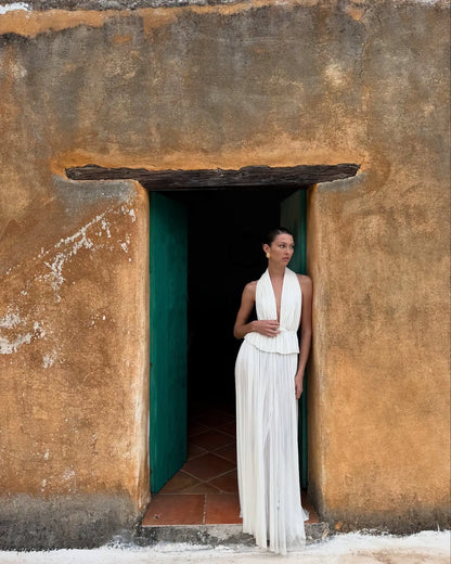 La Brynlee — Open-Back Silk Maxi Set in Ivory