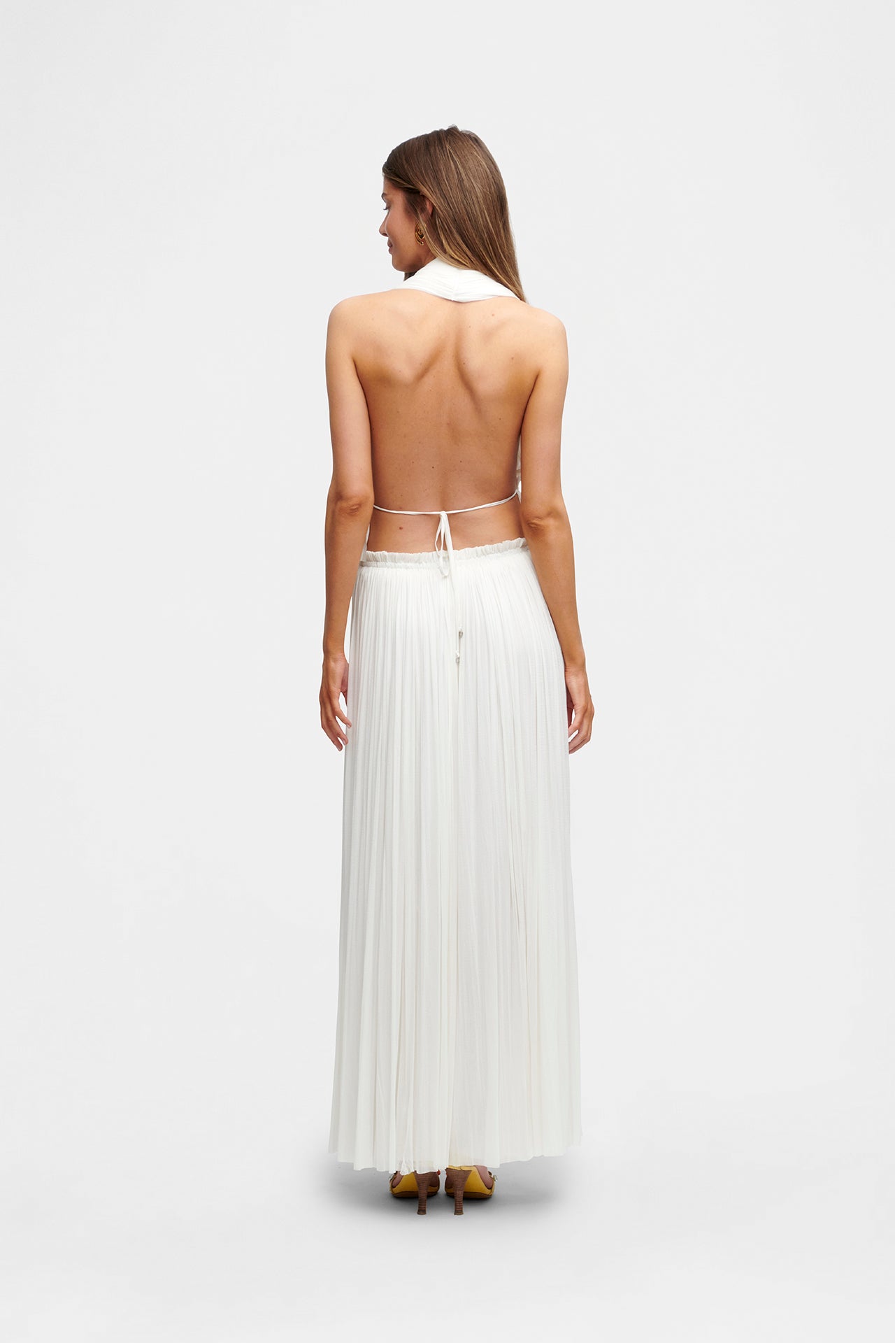 La Brynlee — Open-Back Silk Maxi Set in Ivory
