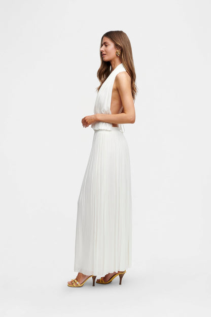 La Brynlee — Open-Back Silk Maxi Set in Ivory
