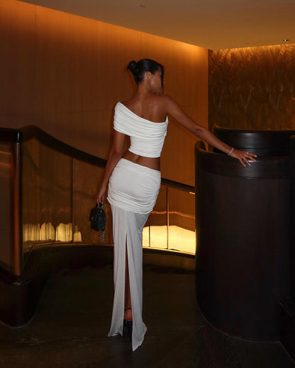La Yara — Asymmetric Sculpted Maxi Set in Ivory