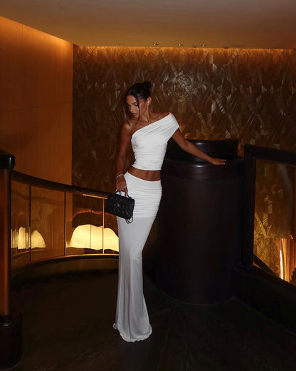 La Yara — Asymmetric Sculpted Maxi Set in Ivory