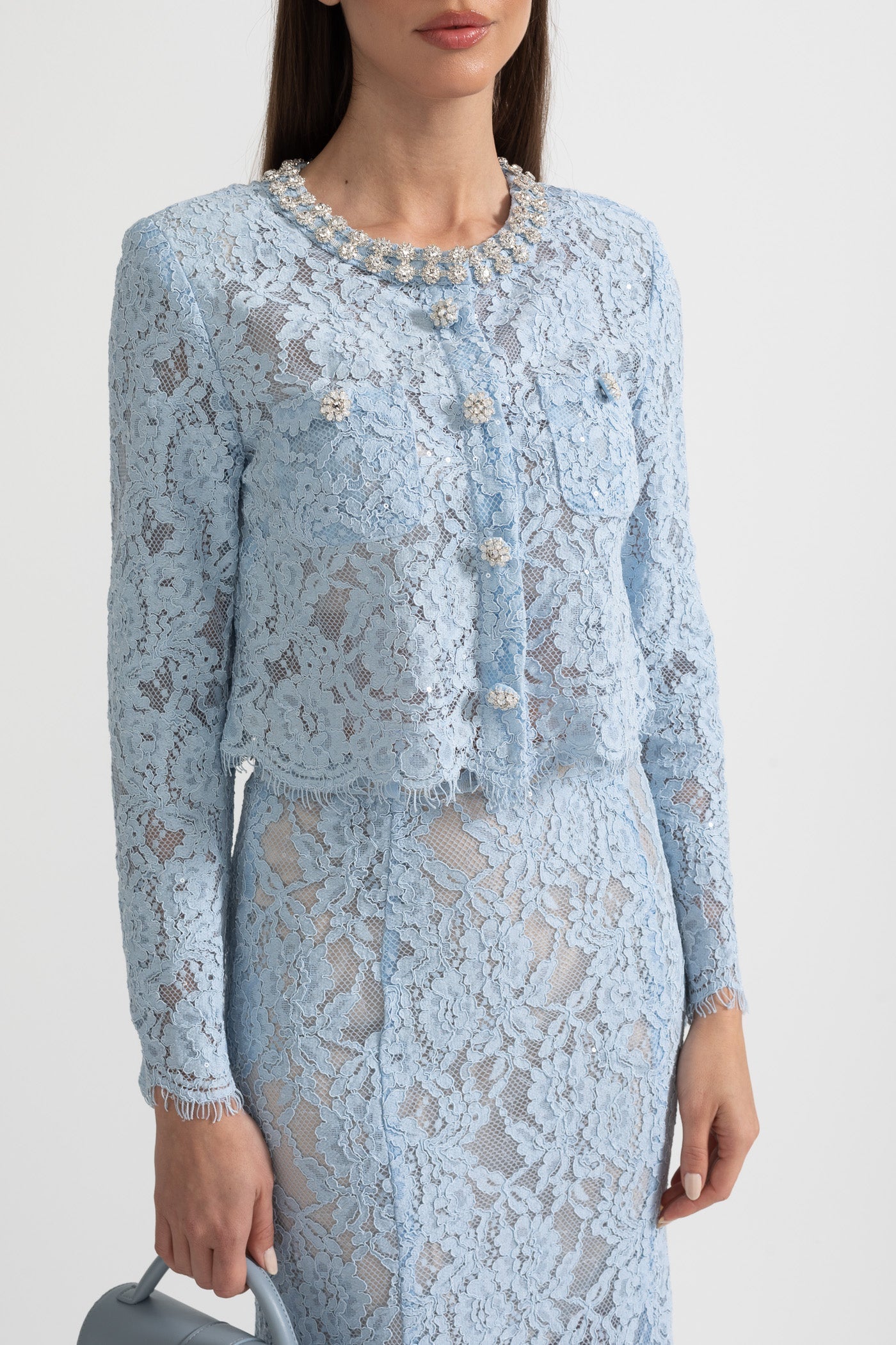 La Céliane — Embroidered Lace Co-Ord in Powder Blue