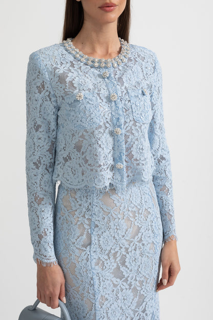 La Céliane — Embroidered Lace Co-Ord in Powder Blue