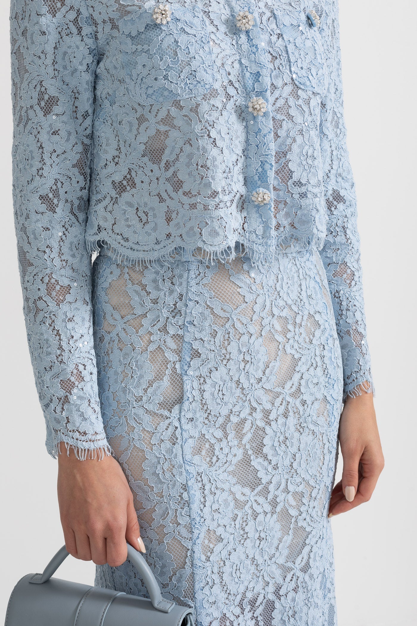 La Céliane — Embroidered Lace Co-Ord in Powder Blue