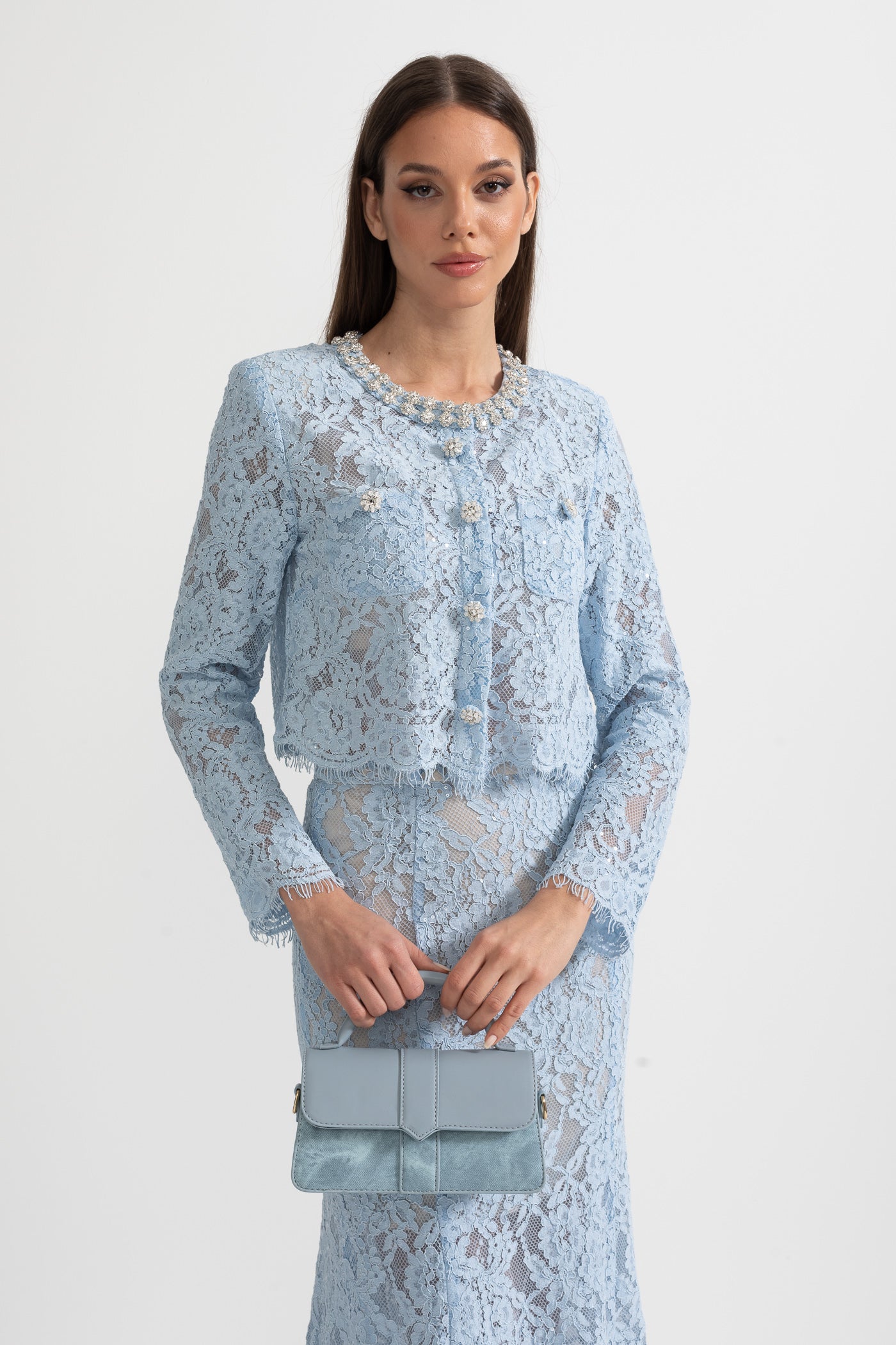 La Céliane — Embroidered Lace Co-Ord in Powder Blue