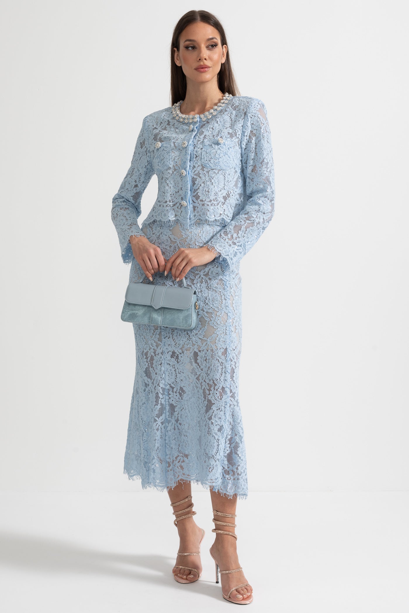 La Céliane — Embroidered Lace Co-Ord in Powder Blue