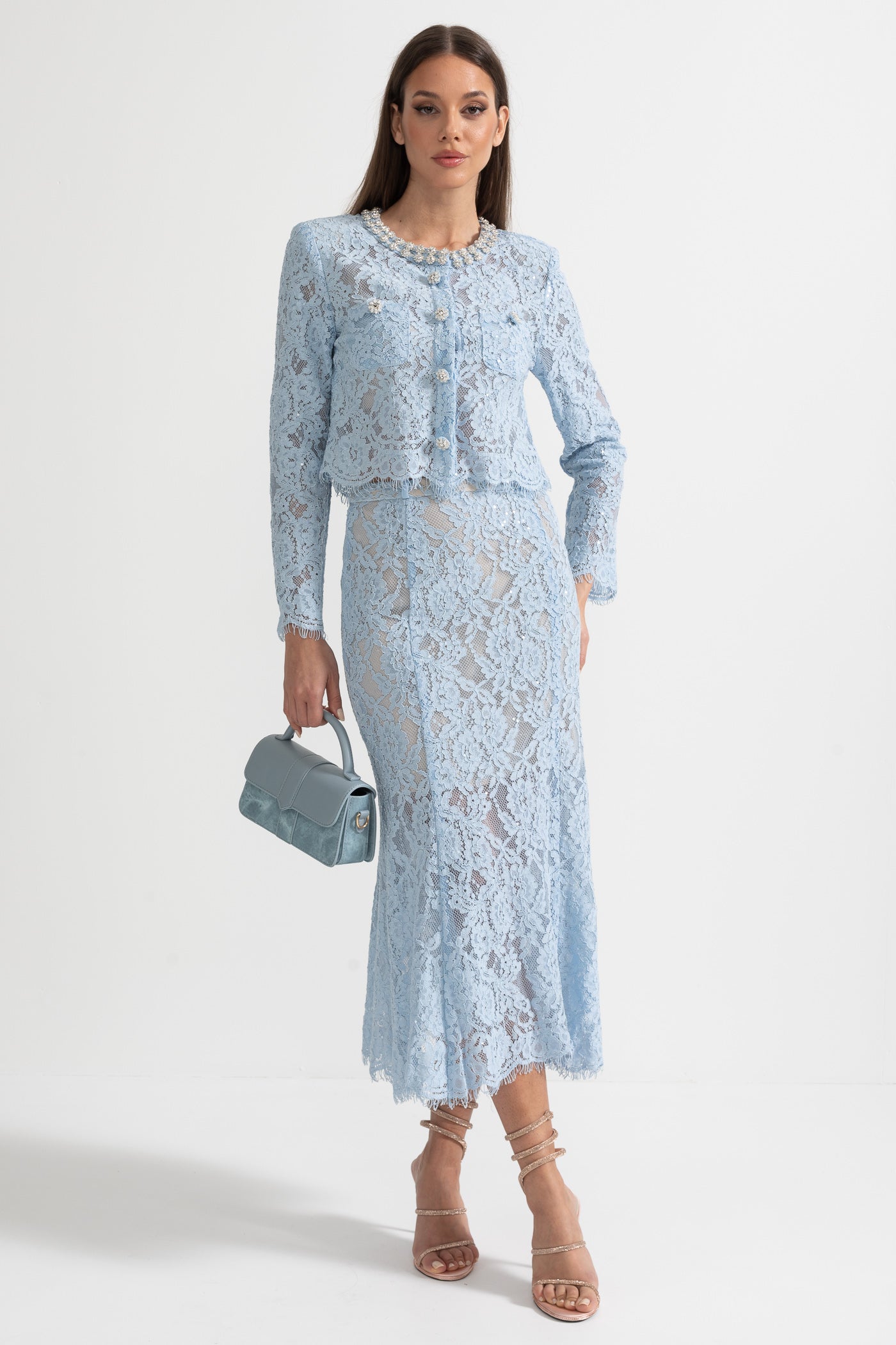 La Céliane — Embroidered Lace Co-Ord in Powder Blue