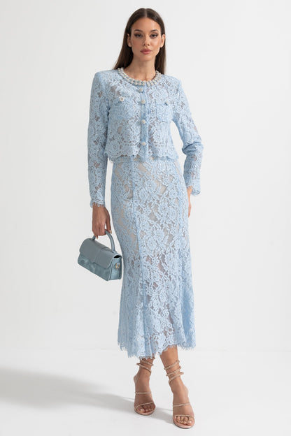 La Céliane — Embroidered Lace Co-Ord in Powder Blue