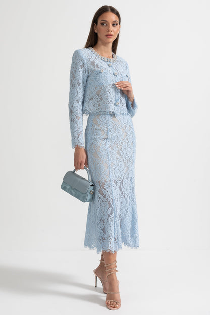 La Céliane — Embroidered Lace Co-Ord in Powder Blue