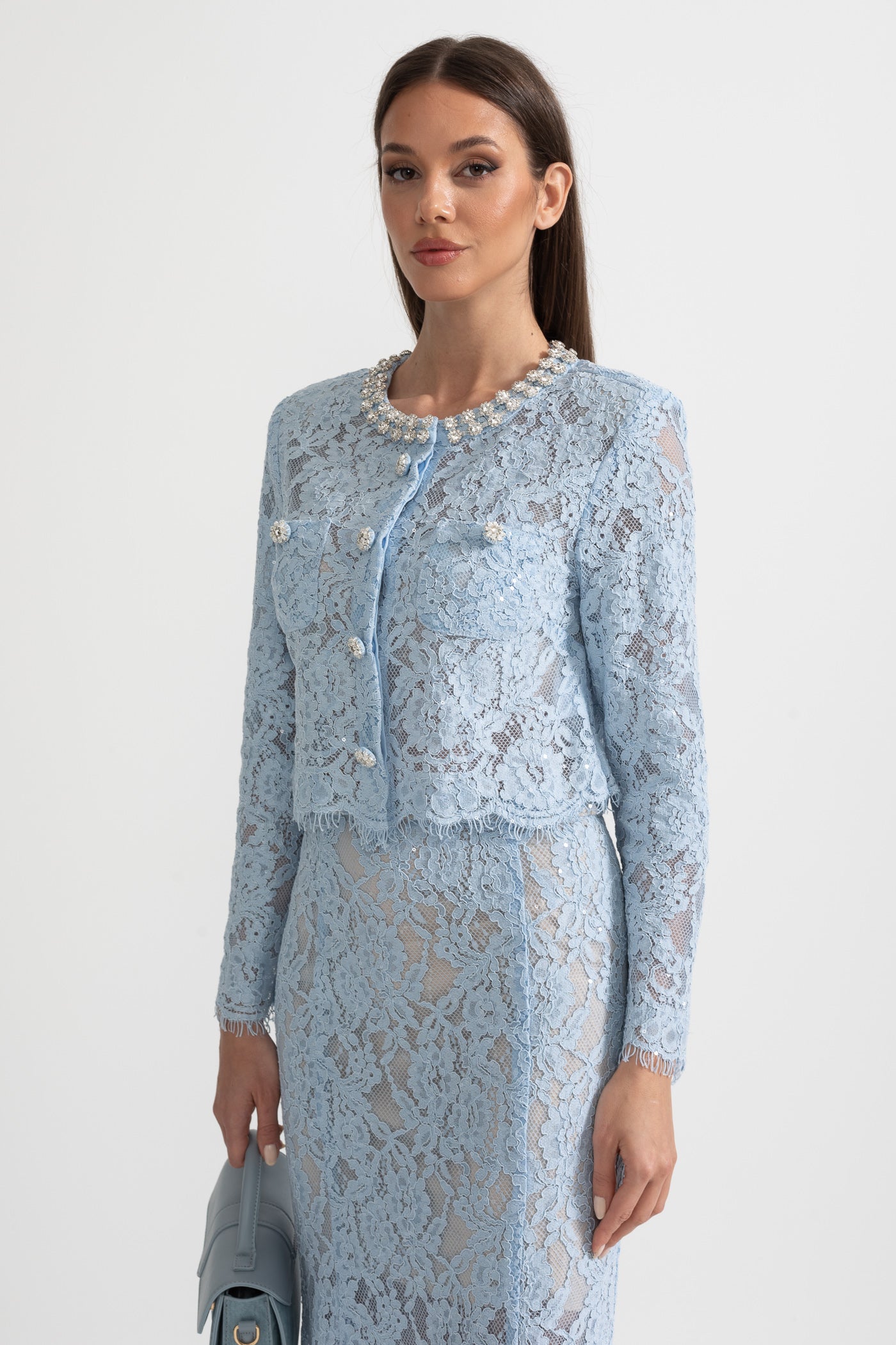 La Céliane — Embroidered Lace Co-Ord in Powder Blue