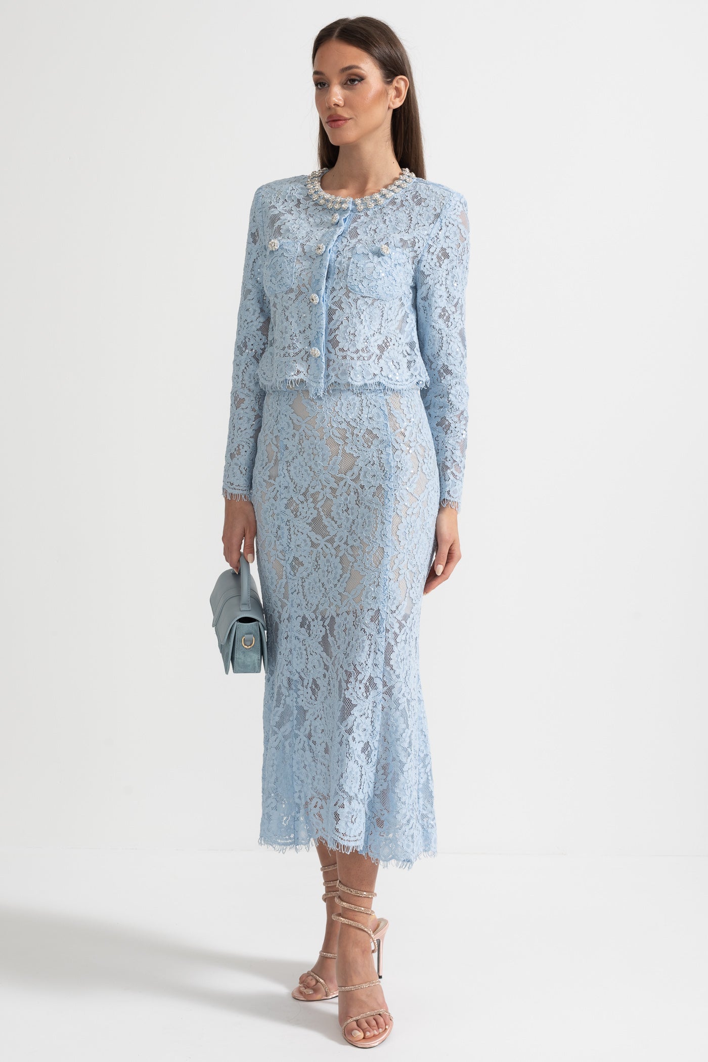 La Céliane — Embroidered Lace Co-Ord in Powder Blue