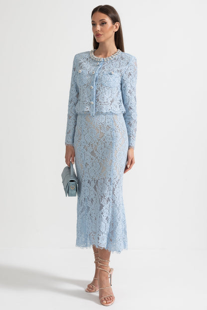 La Céliane — Embroidered Lace Co-Ord in Powder Blue