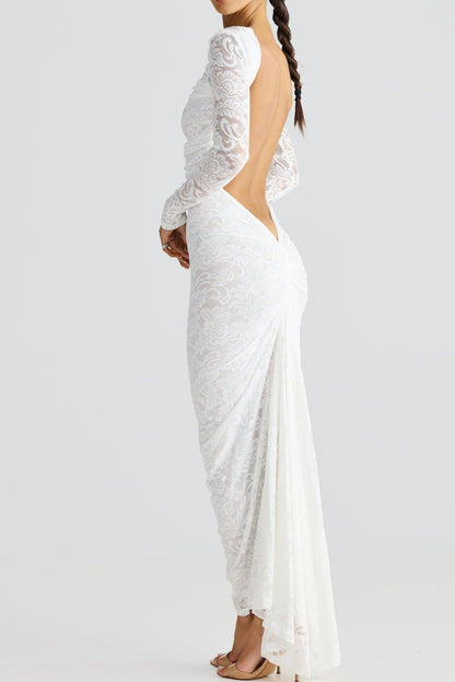 La Seraphine — Sheer Lace Maxi with Gathered Detail
