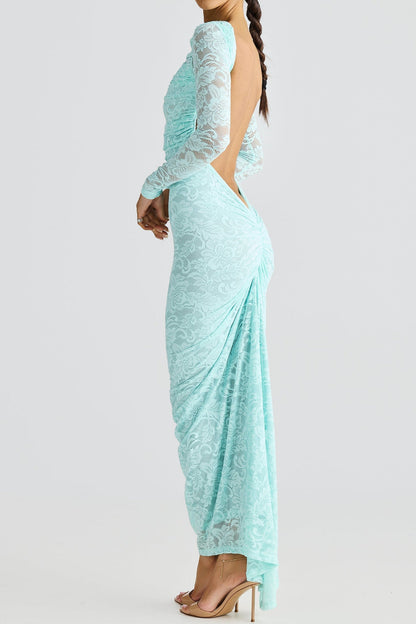 La Seraphine — Sheer Lace Maxi with Gathered Detail