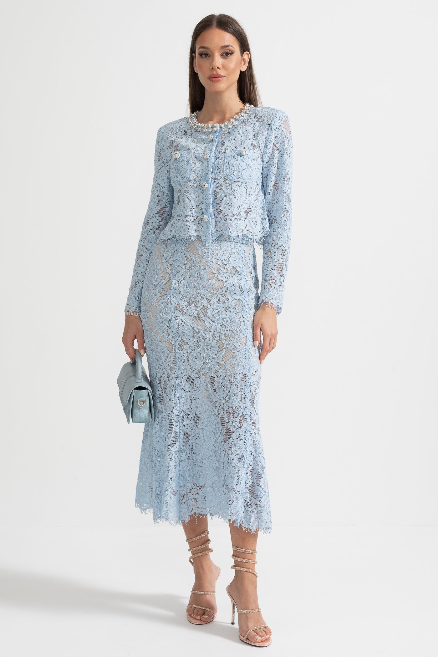La Céliane — Embroidered Lace Co-Ord in Powder Blue