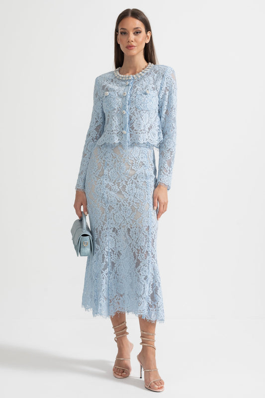 La Céliane — Embroidered Lace Co-Ord in Powder Blue
