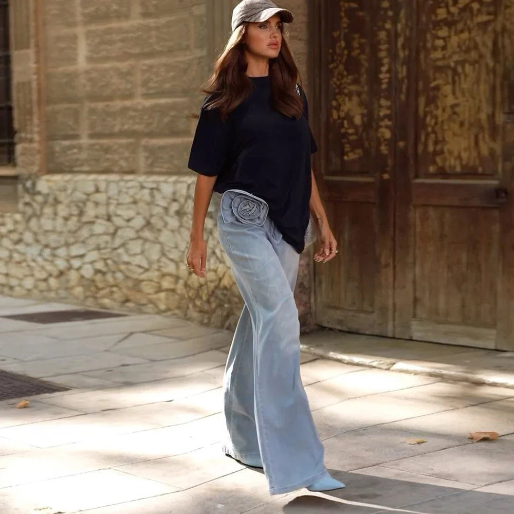 Le Rosier Bleu — Low-Waist Appliqué Denim