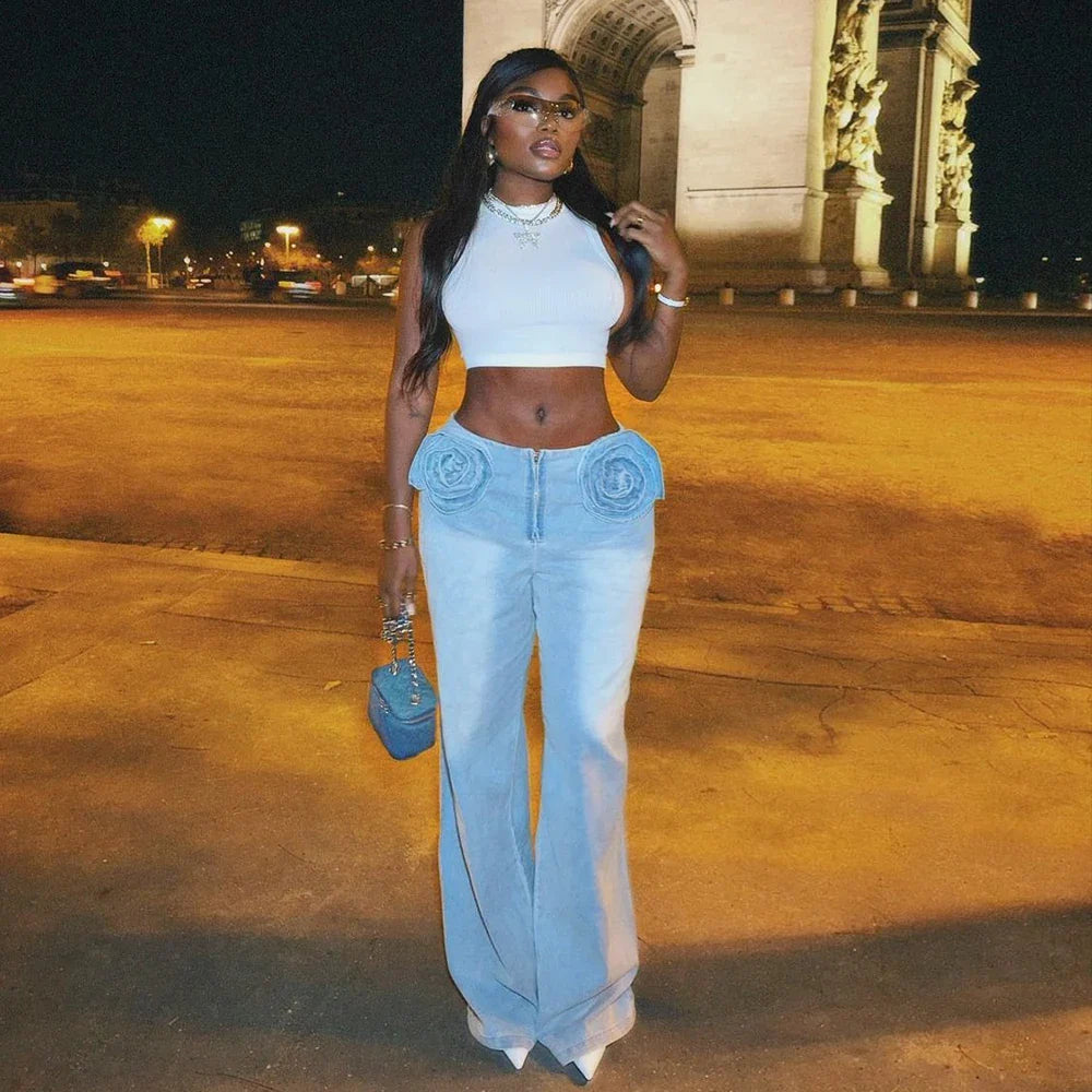 Le Rosier Bleu — Low-Waist Appliqué Denim