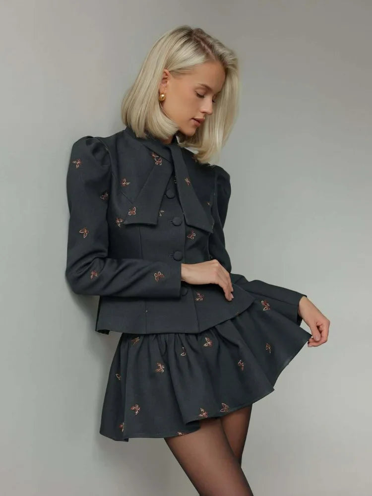 Le Papillon — Embroidered Bow-Tie Skirt Set