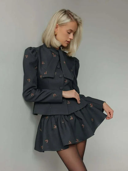 Le Papillon — Embroidered Bow-Tie Skirt Set