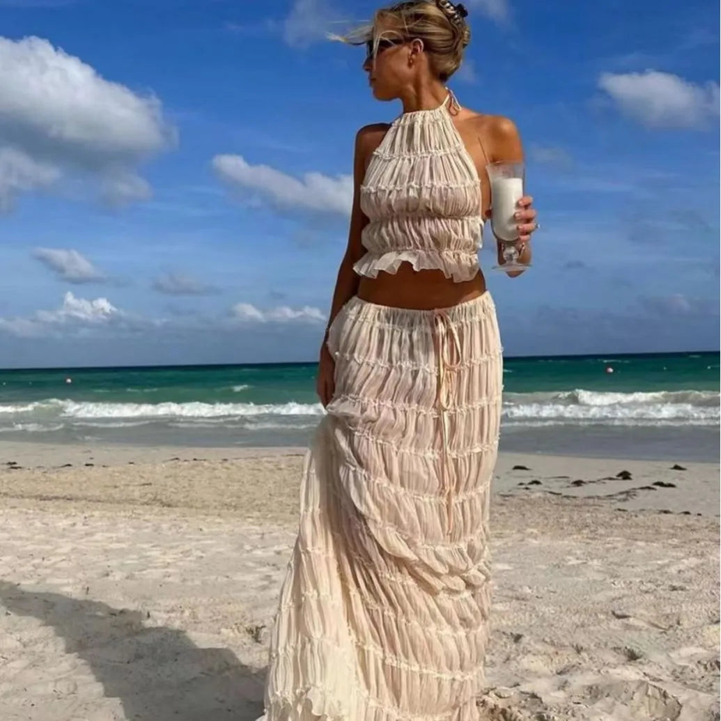 La Calista — Sheer Lace Two-Piece Set in Ivory