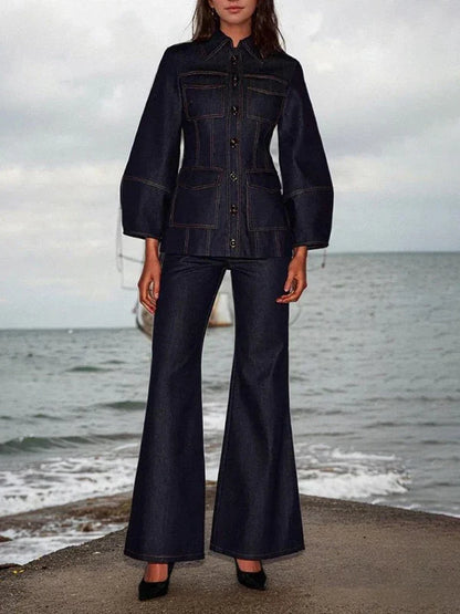 Le Camille Noir — Structured Denim Flare Set