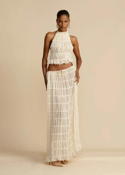 La Calista — Sheer Lace Two-Piece Set in Ivory