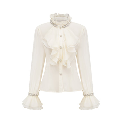 La Rêverie Éclat — Ruffled pearl and crystal blouse