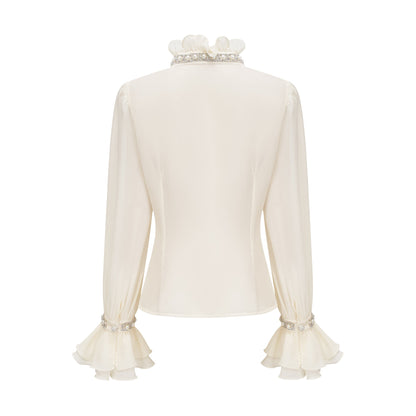La Rêverie Éclat — Ruffled pearl and crystal blouse