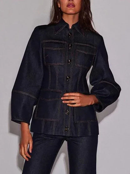 Le Camille Noir — Structured Denim Flare Set
