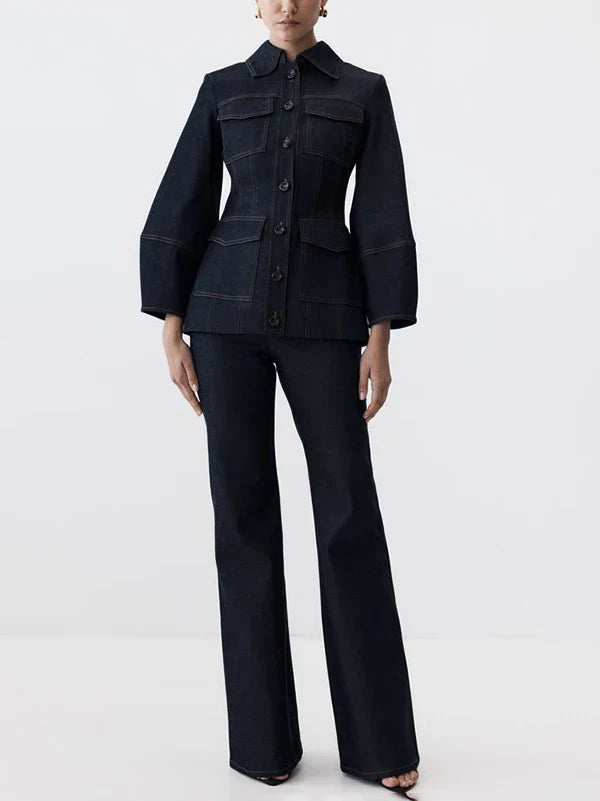Le Camille Noir — Structured Denim Flare Set