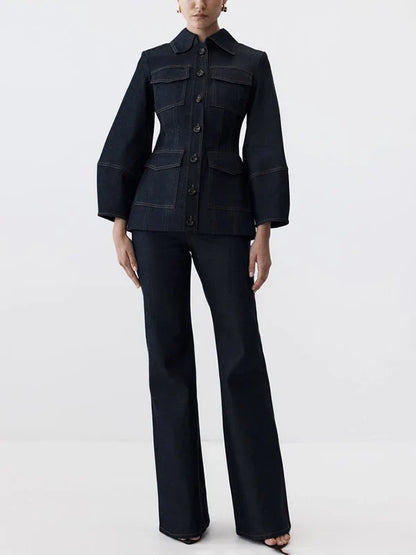 Le Camille Noir — Structured Denim Flare Set