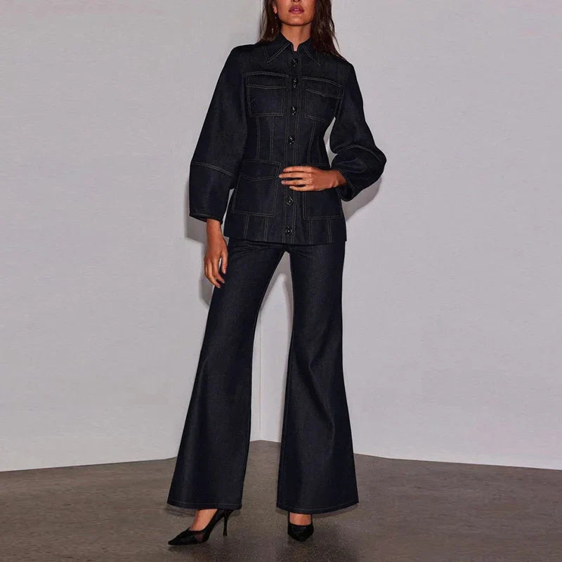 Le Camille Noir — Structured Denim Flare Set