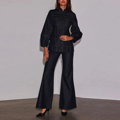 Le Camille Noir — Structured Denim Flare Set