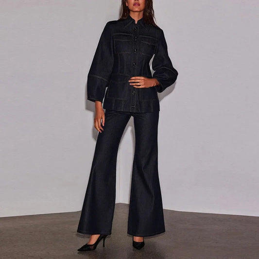 Le Camille Noir — Structured Denim Flare Set