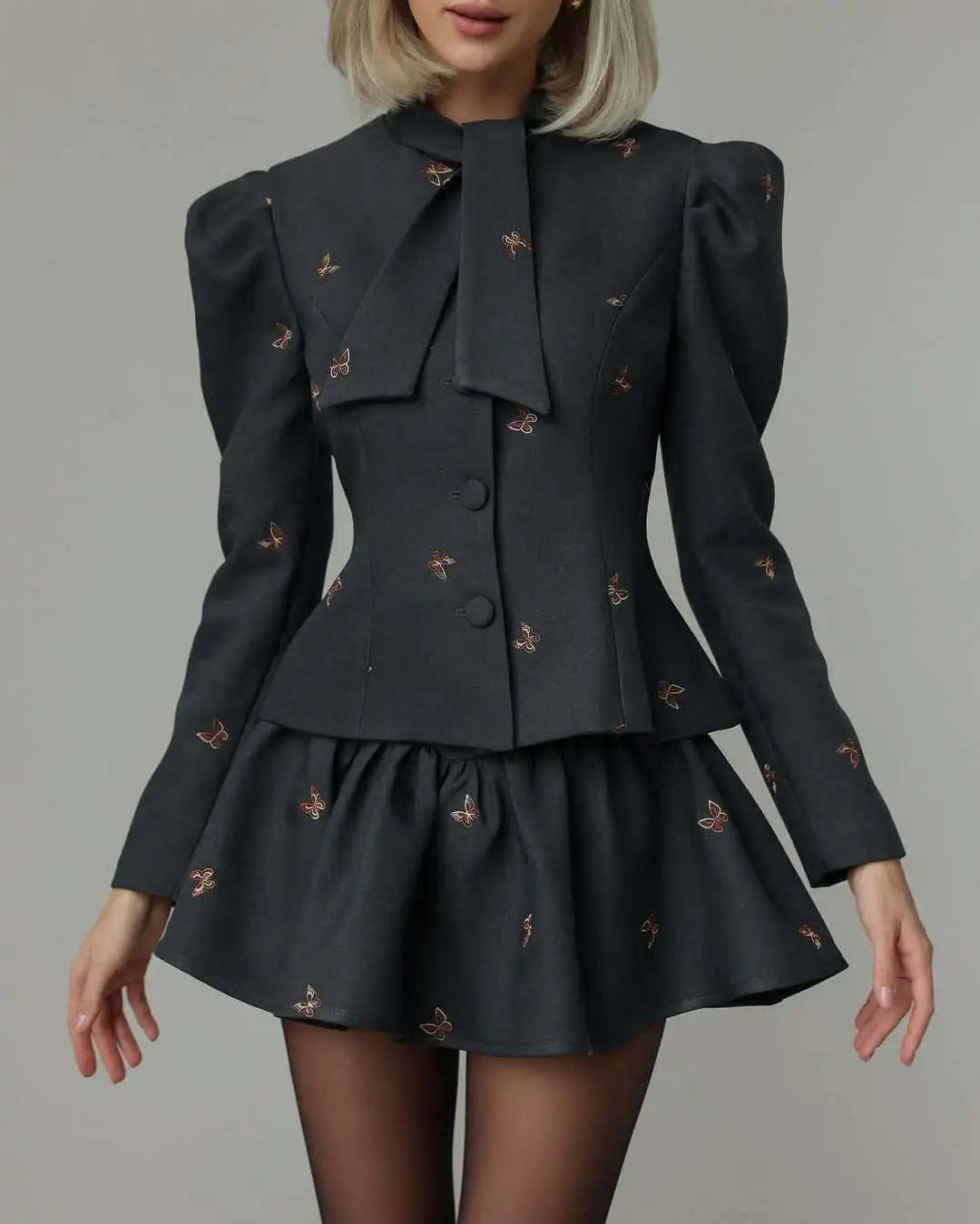 Le Papillon — Embroidered Bow-Tie Skirt Set