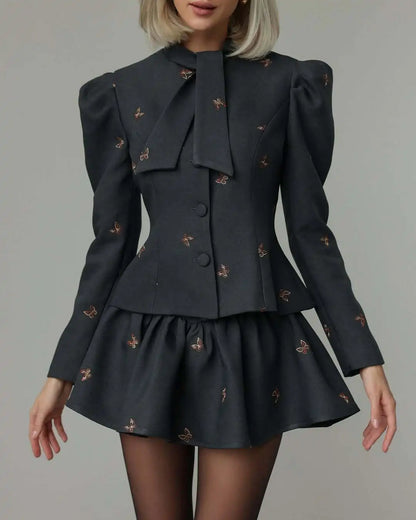 Le Papillon — Embroidered Bow-Tie Skirt Set