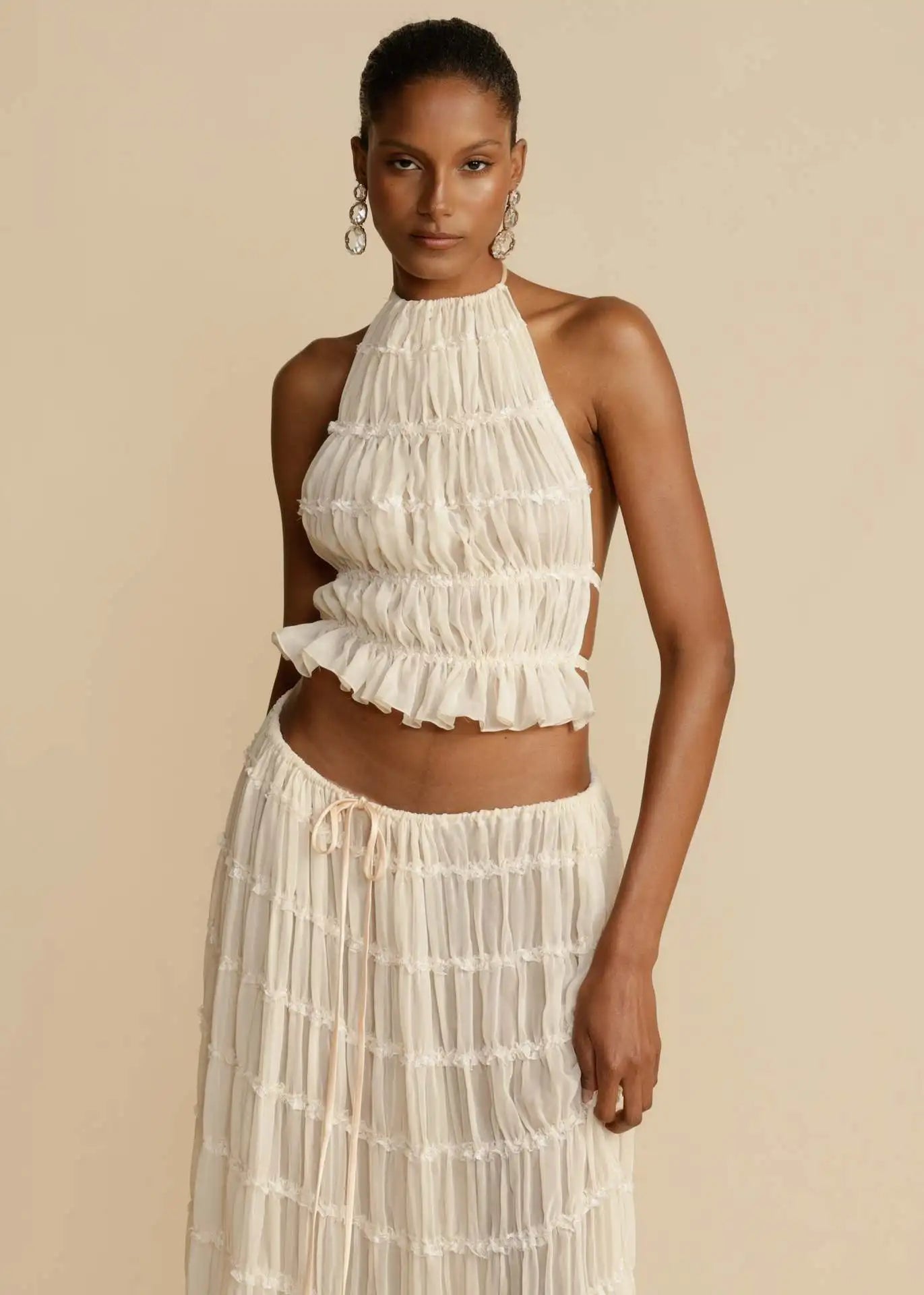 La Calista — Sheer Lace Two-Piece Set in Ivory
