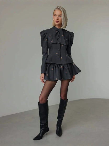 Le Papillon — Embroidered Bow-Tie Skirt Set