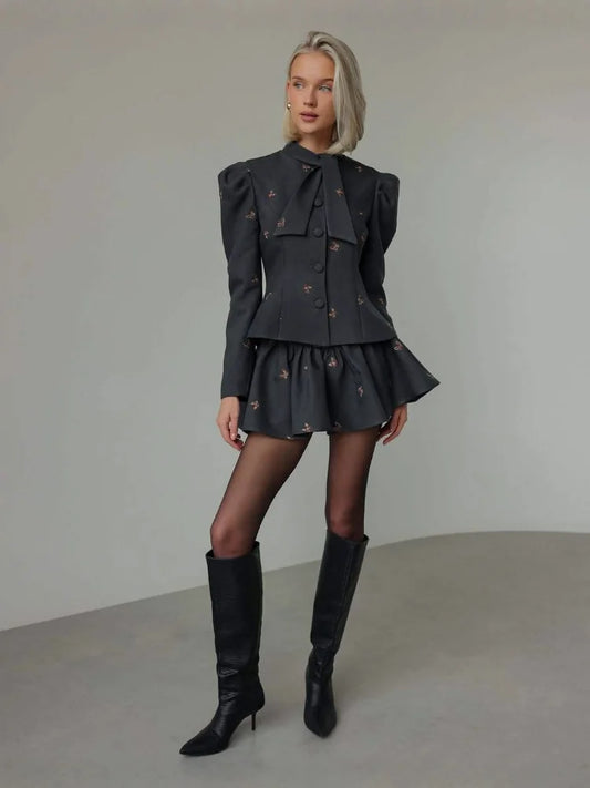 Le Papillon — Embroidered Bow-Tie Skirt Set