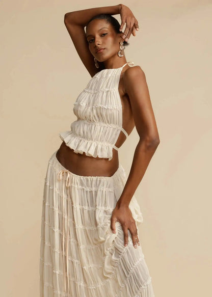 La Calista — Sheer Lace Two-Piece Set in Ivory