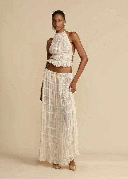 La Calista — Sheer Lace Two-Piece Set in Ivory