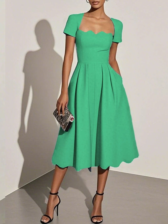 La Margot — Scalloped Square-Neck Midi in Noir
