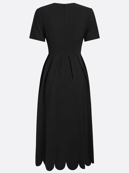 La Margot — Scalloped Square-Neck Midi in Noir