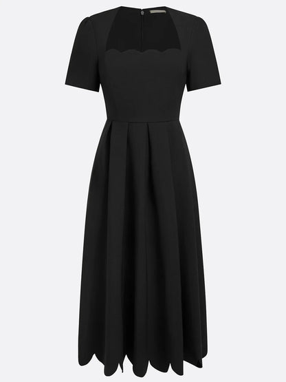 La Margot — Scalloped Square-Neck Midi in Noir