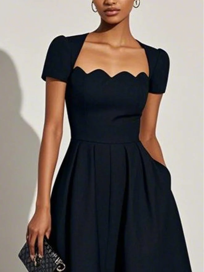 La Margot — Scalloped Square-Neck Midi in Noir