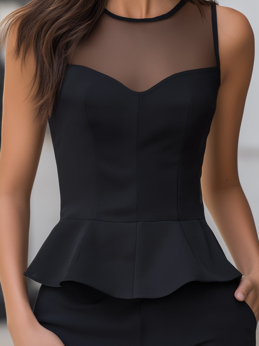 La Peplum Structurée — Chiffon Yoke Top