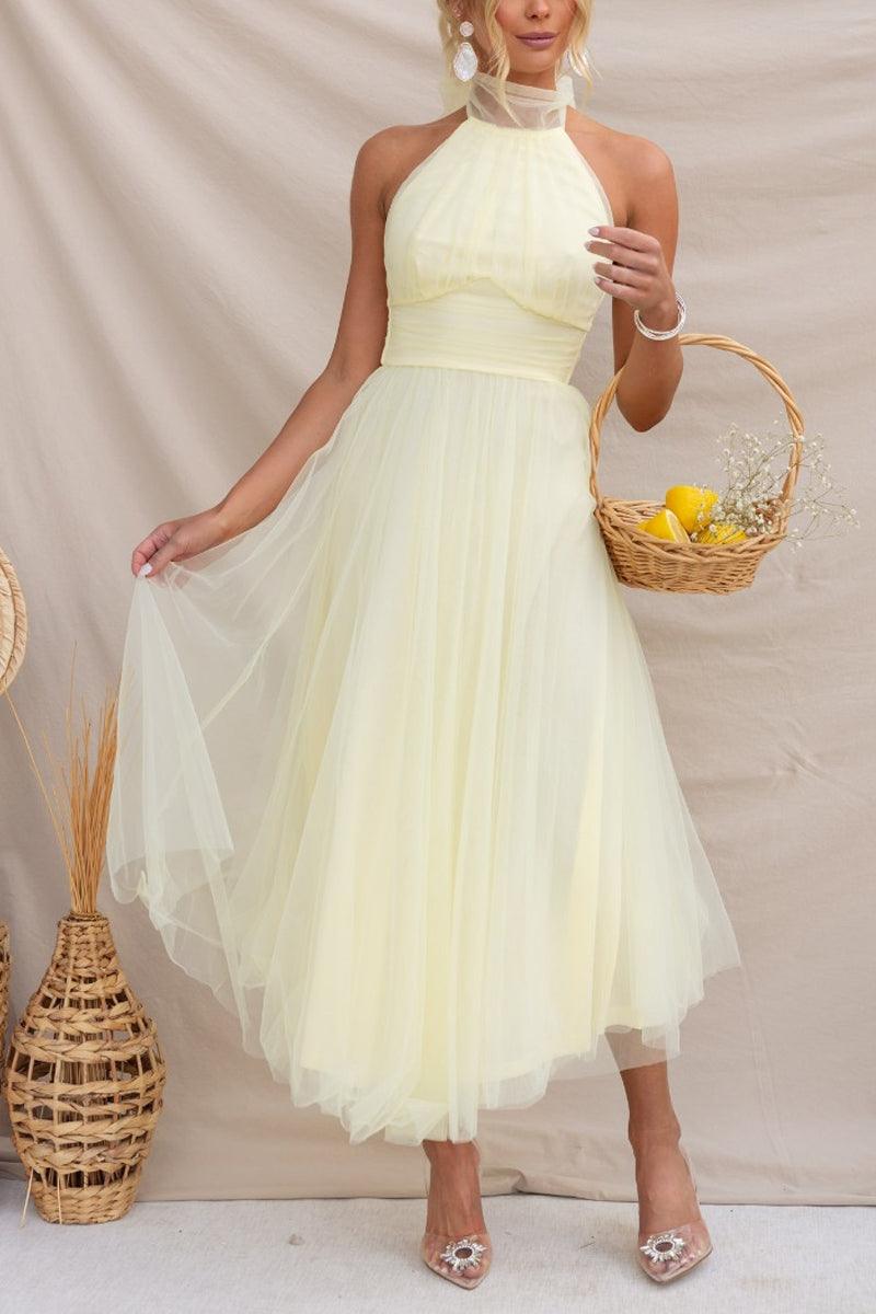 La Celestine — Tulle Halter Midi in Soft Volume